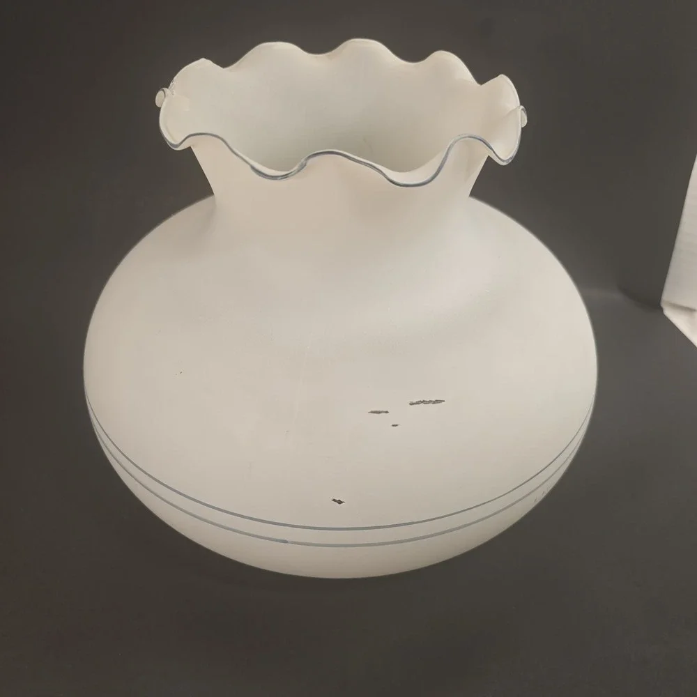 Vintage Large Lampshade For‎ Lamp White & Blue with Ruffle Top